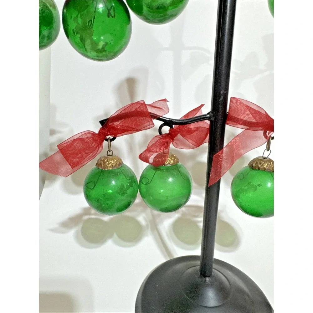 Vintage Black Christmas Candelabra With Green And Brass Ornaments 3 Candlesticks
